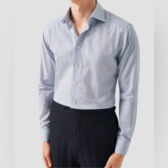 Eton Blue/White Plaid Contemporary Slim Poplin Dress Shirt 42 | 16.5 - Picture 1 of 9